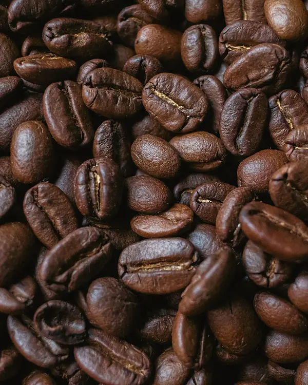 Dark roasted coffee beans, close up